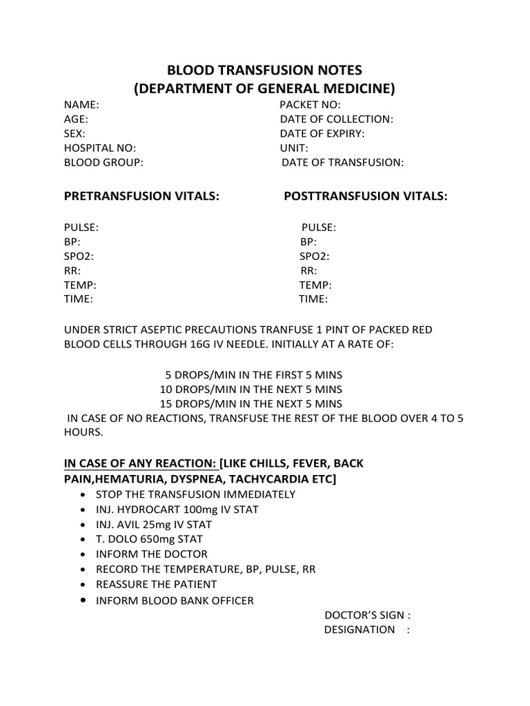 Blood Transfusion Documentation Guide | PDF