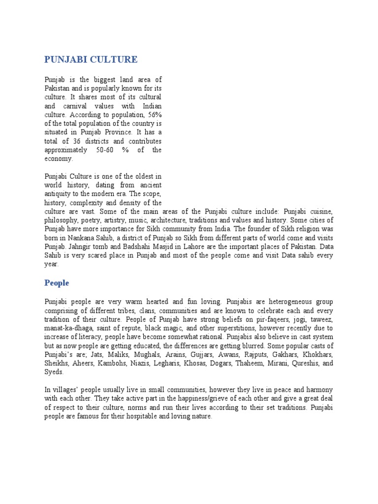 Punjabi Culture | PDF | Punjab | South Asia