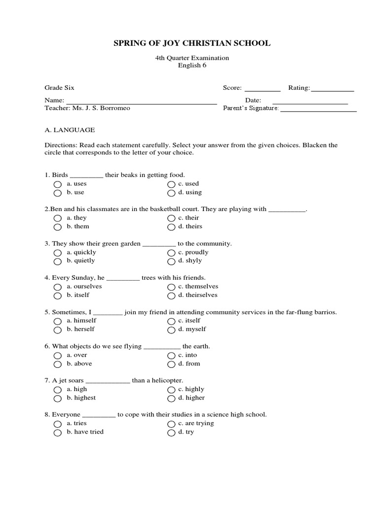 4th quarter in english grade 6 pdf fish predation