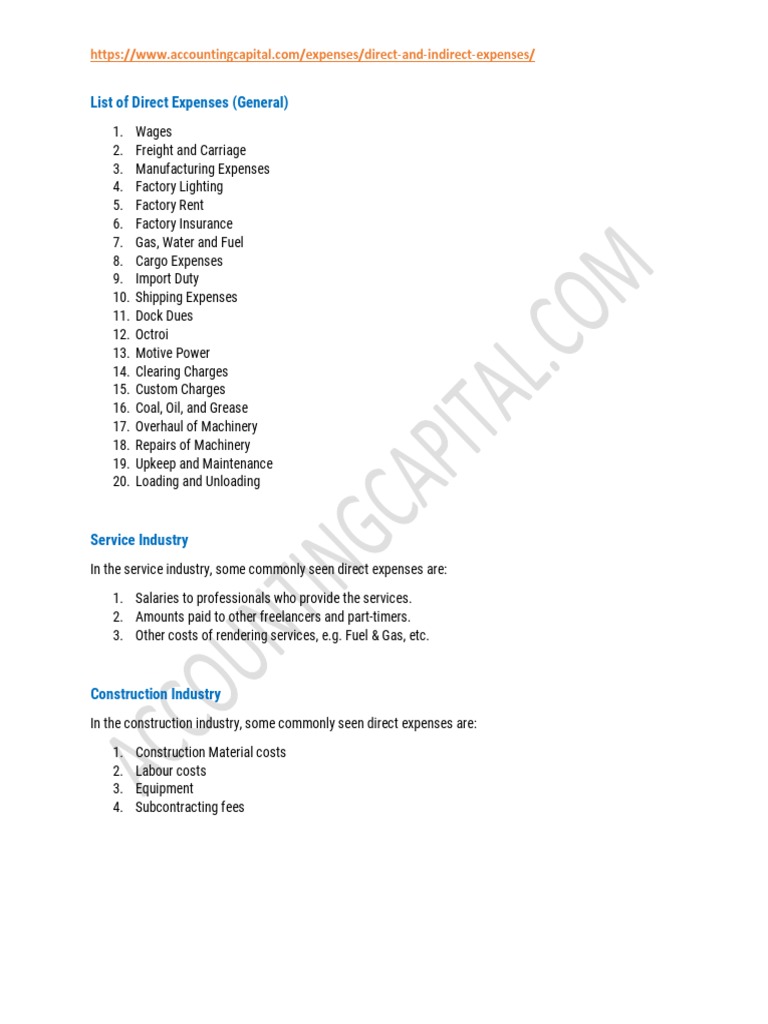 List of Direct Expenses 1 PDF