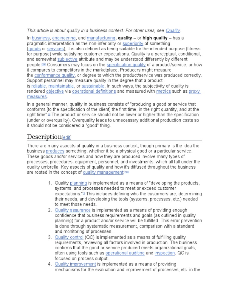 Business Quality Management Guide | PDF | Quality (Business) | Systems ...