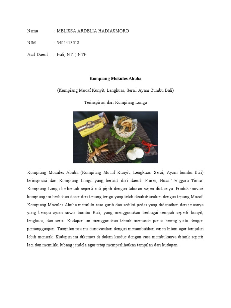 Kompiang Mokules Abuba: Roti Isi Ayam Bumbu Bali | PDF