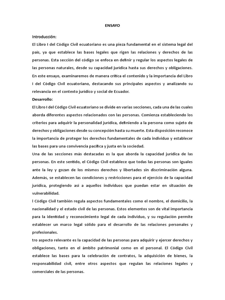 Importancia del Libro I del Código Civil Ecuatoriano | PDF | Derechos ...