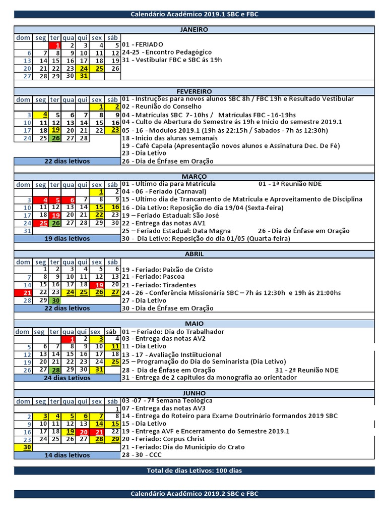Calendario SBC FBC 2019 | PDF