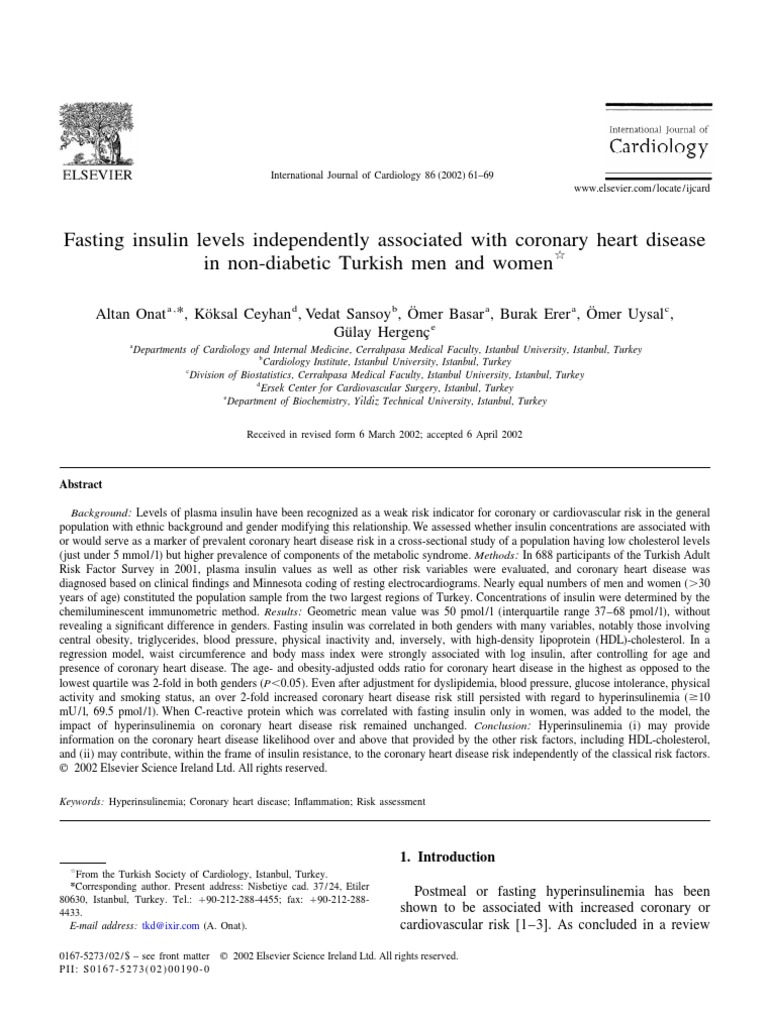 Fasting Insulin Levels Independently Associates With Coronary Heart