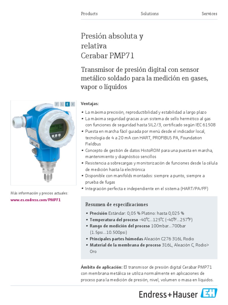 Transmisor de presión Cerabar PMP71 | PDF | Presión | Ciencias fisicas