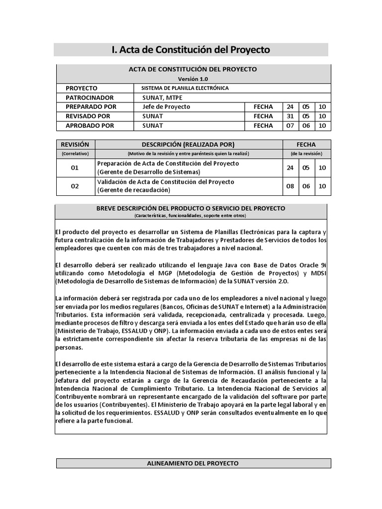 Ejemplo de Acta de Proyecto SUNAT | PDF | Software | Caso de uso