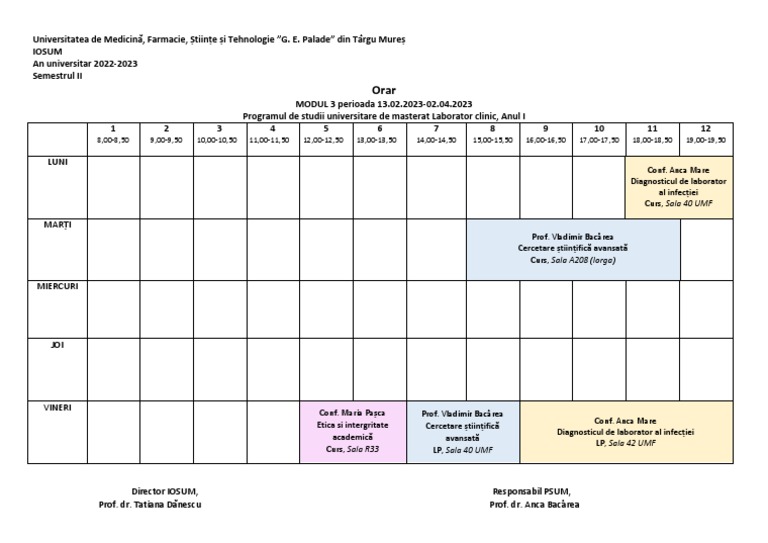 2 ORAR Laborator Clinic An I Modul 3 2022 - 2023 | PDF