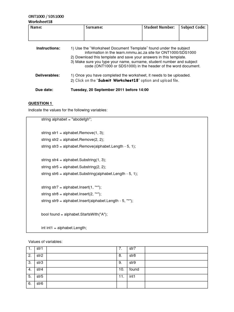 ONT1000/SDS1000 Worksheet 18 Guide | PDF | Computers