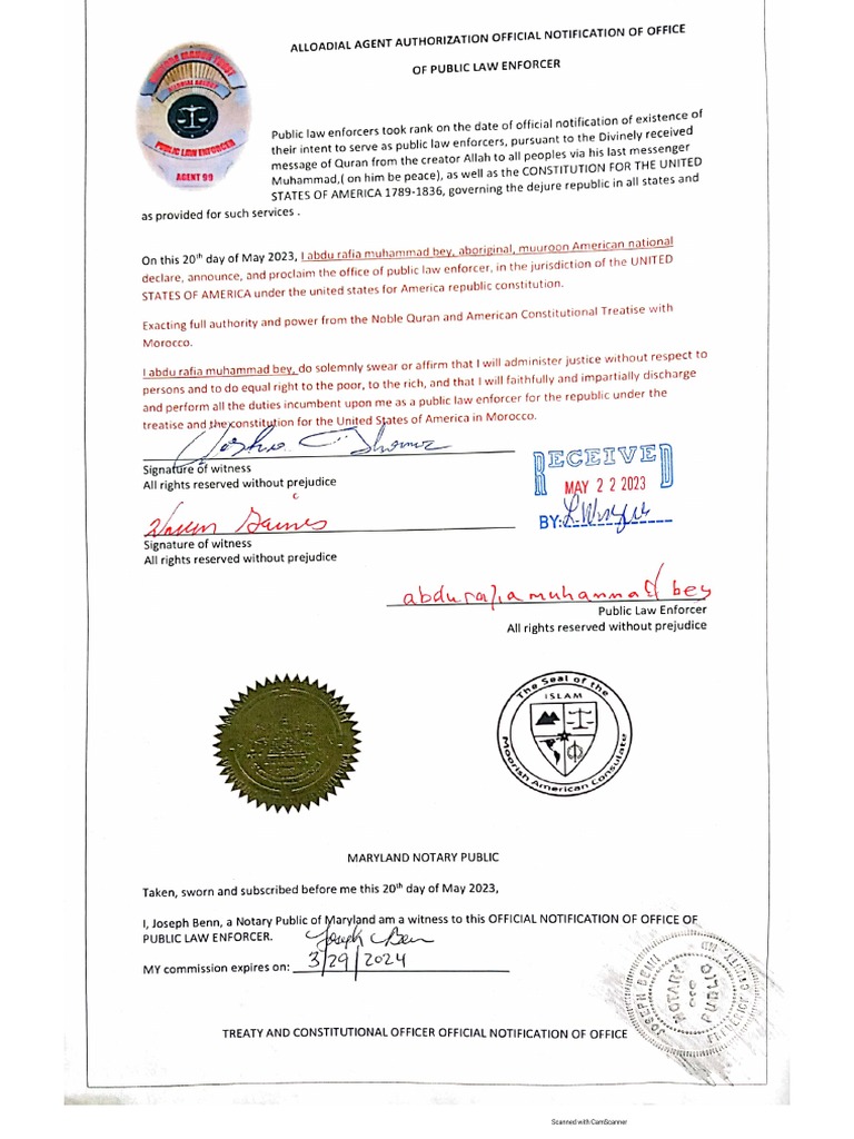 Allodial Agent Authorization Official Notification of Office and Travel ...