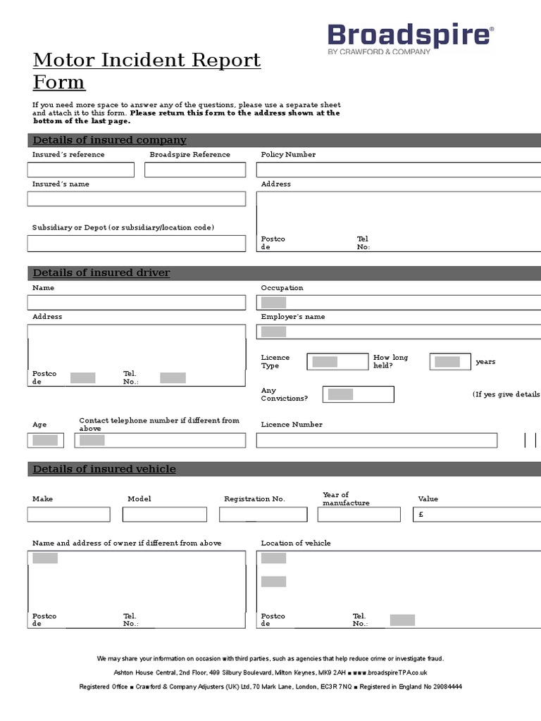 Motor Vehicle Accident Report Form | PDF | Insurance | Vehicles