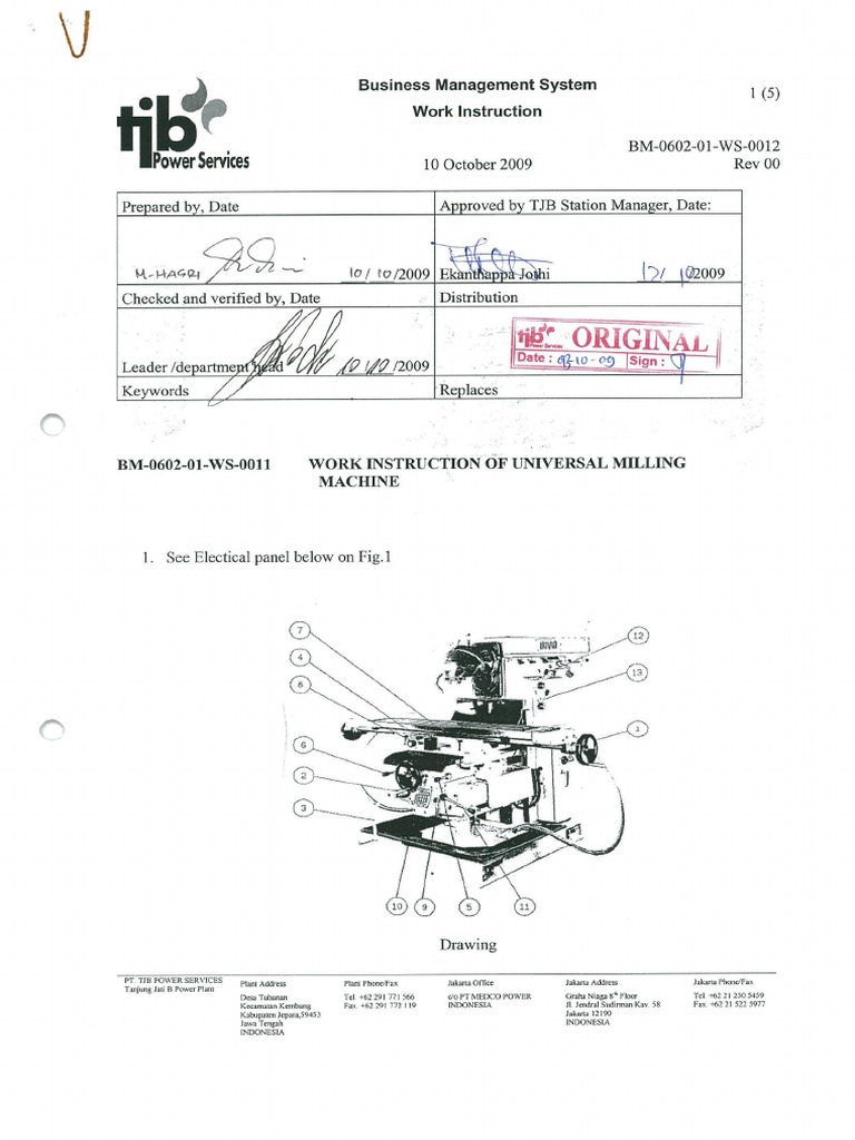 SUPERSEDE BM060201WS 0012 R00 Work Instruction of Universal Milling