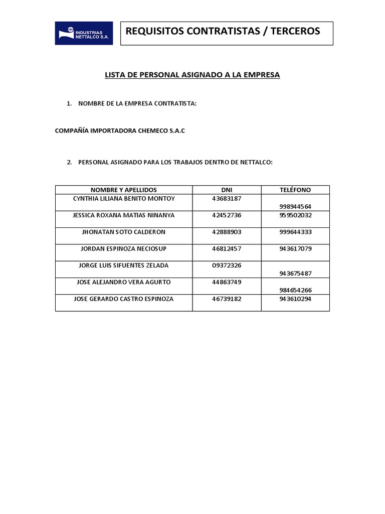 Lista de Personal Asignado | PDF