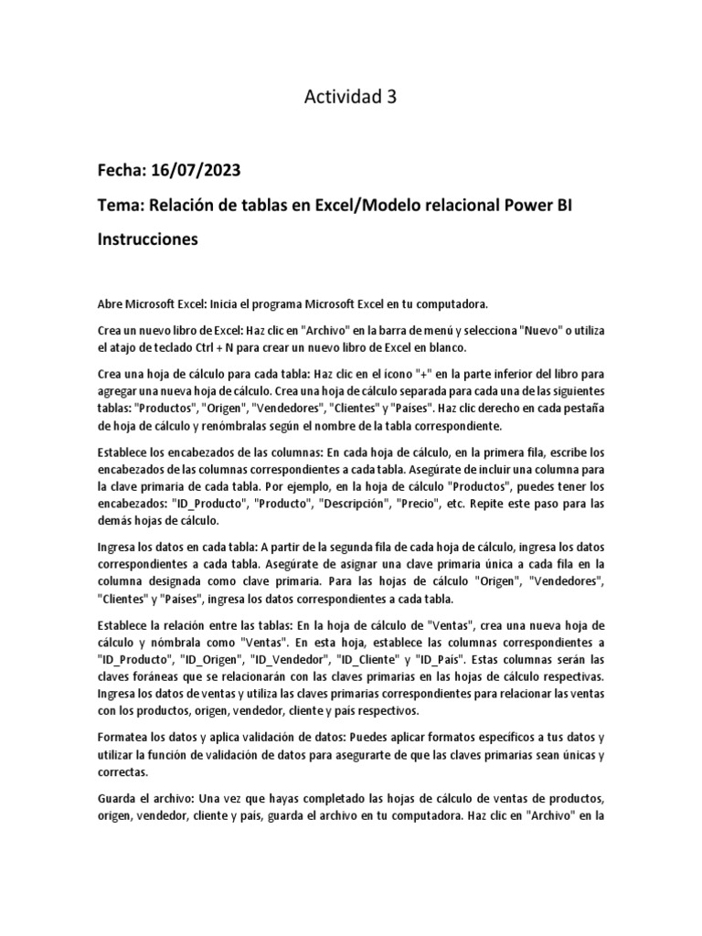 Relacionar Tablas en Excel y Power BI | PDF | Microsoft Excel | Hoja de ...