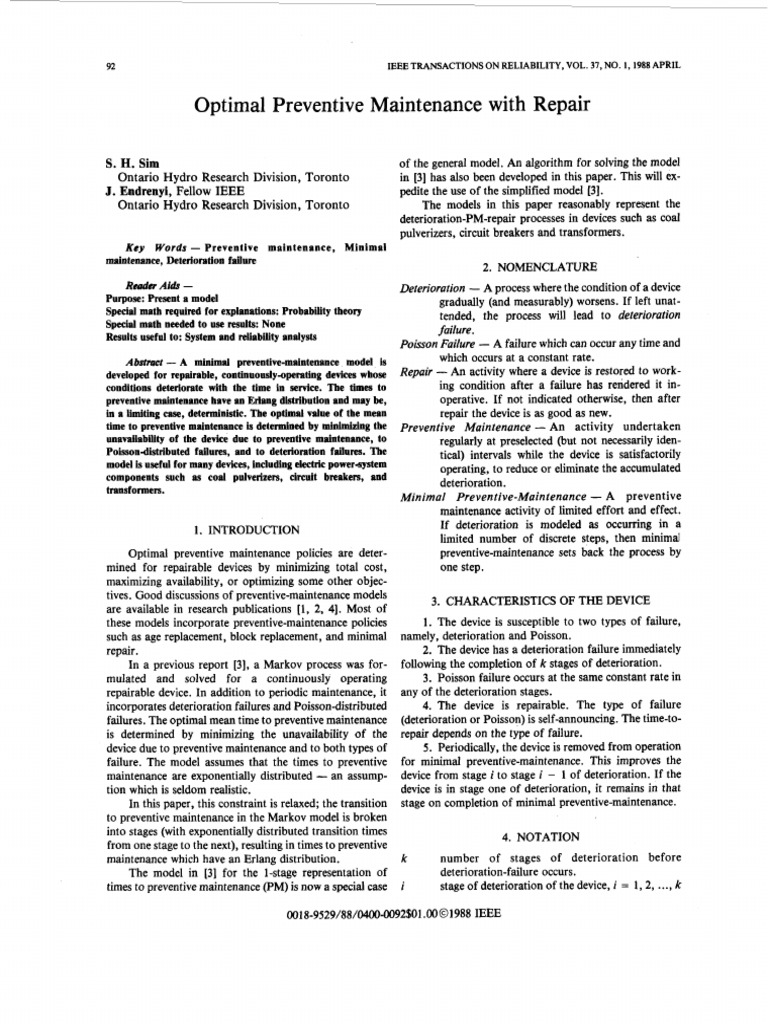 Optimal Preventive Maintenance Model | PDF | Reliability Engineering ...