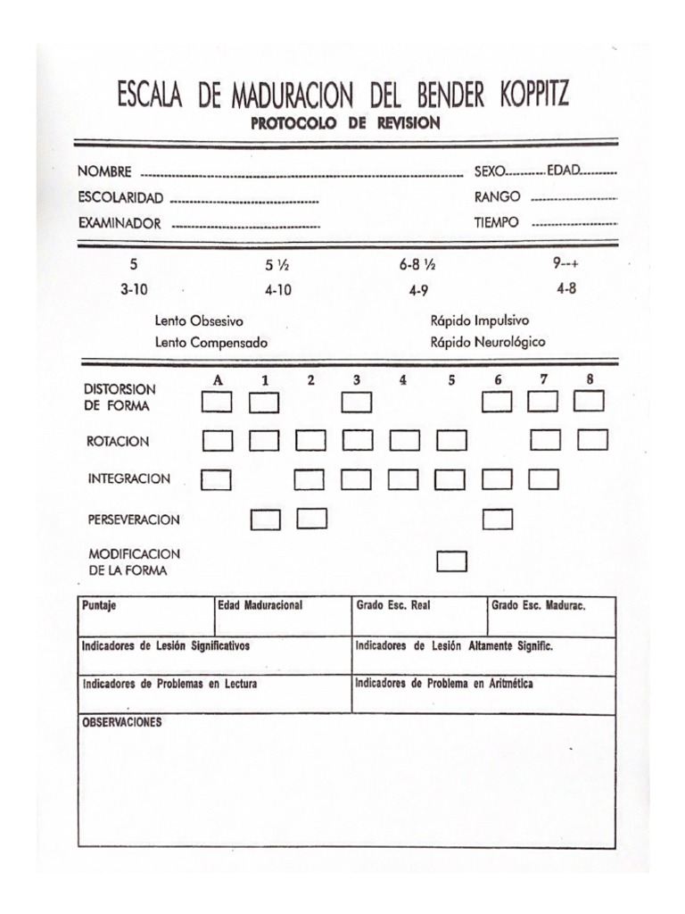 Escala de Maduracion Del Bender Koppitz | PDF