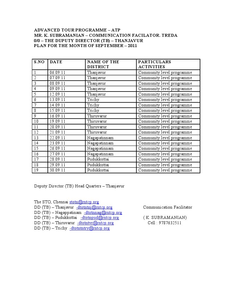 September 2011 Community Programs Schedule | PDF