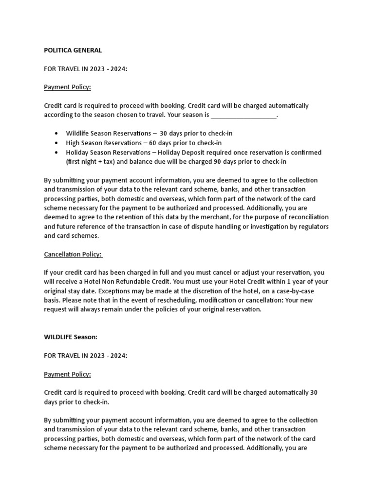 Payment and Cancellation Policies 2023 2024 PDF