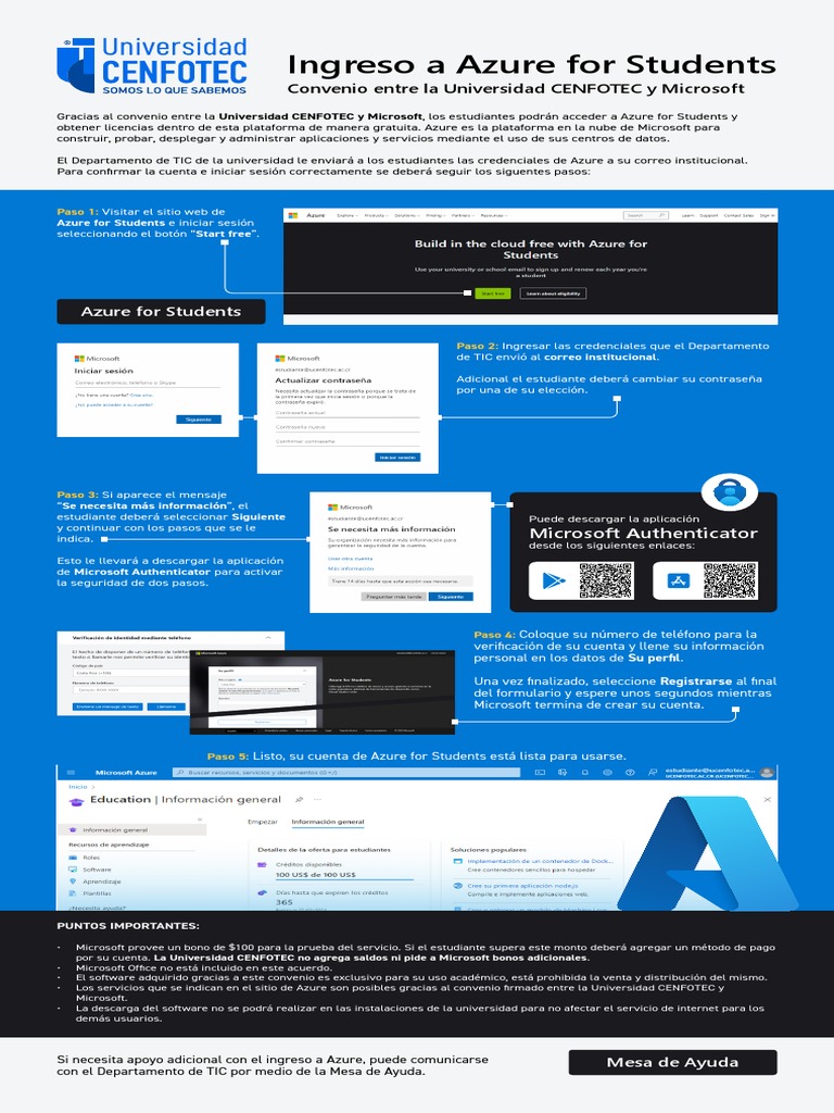 Acceso a Azure for Students en CENFOTEC | PDF | Microsoft Azure | Microsoft