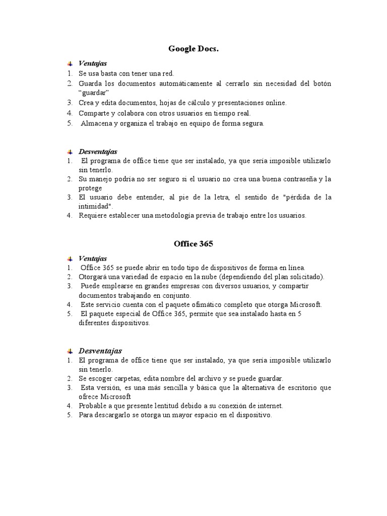 Google Docs vs. Office 365: Pros y Contras | PDF