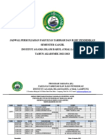 Jadwal Perkuliahan Fakultas Tarb