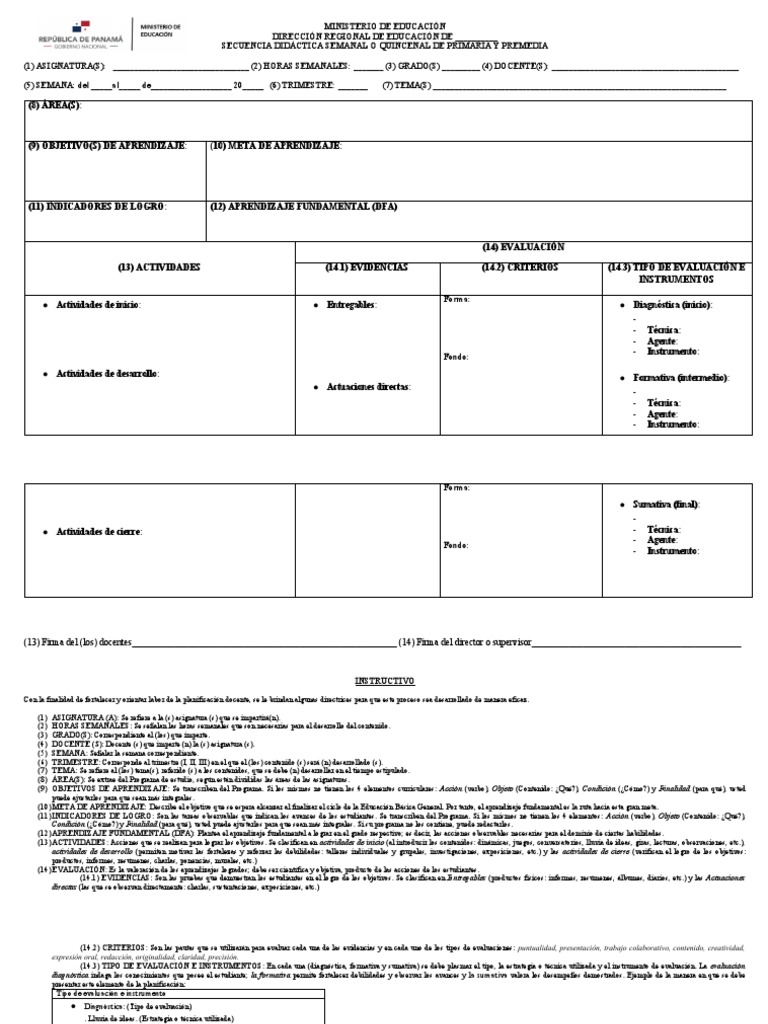 Formato - Planificación Semanal - Primaria y Premedia - Última Versión ...