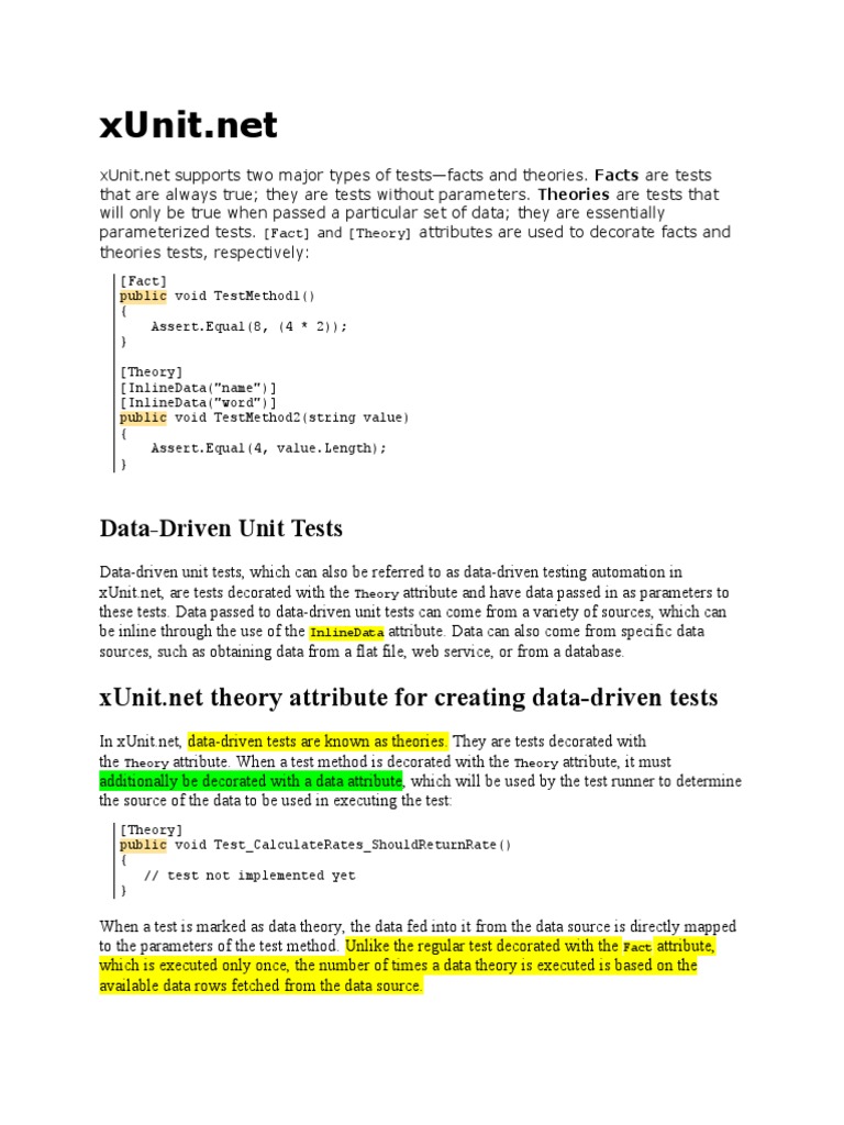 Data-Driven Unit Tests: (Fact) and (Theory) | PDF | Method (Computer ...