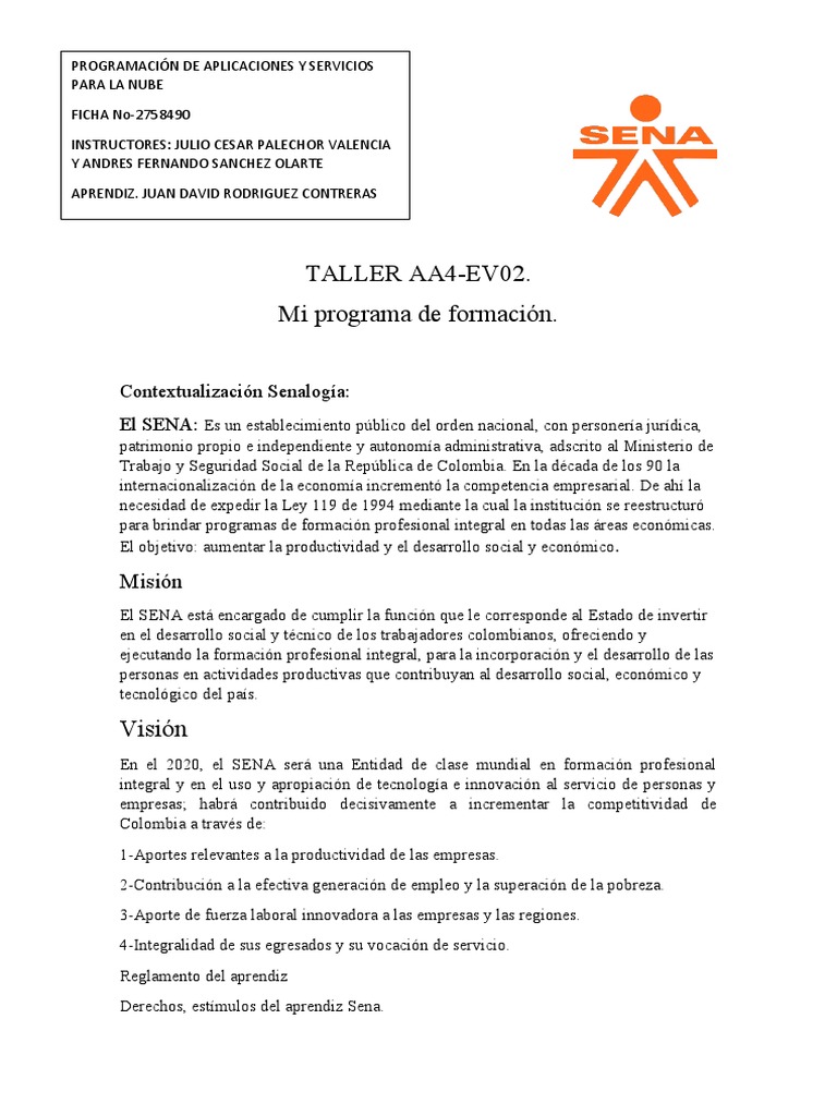 Taller AA4-EV02: Inducción SENA | PDF | Desarrollo profesional