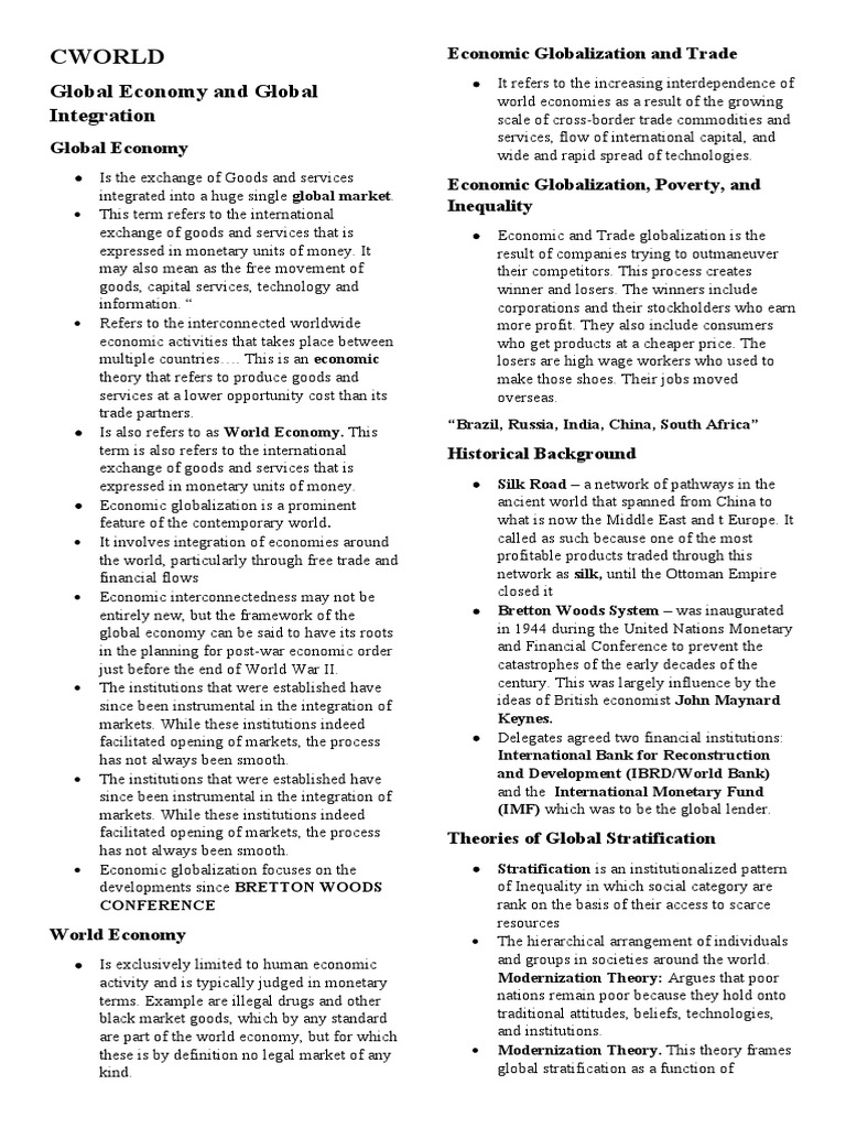 Global Economy and Integration Insights | PDF | Bretton Woods System ...