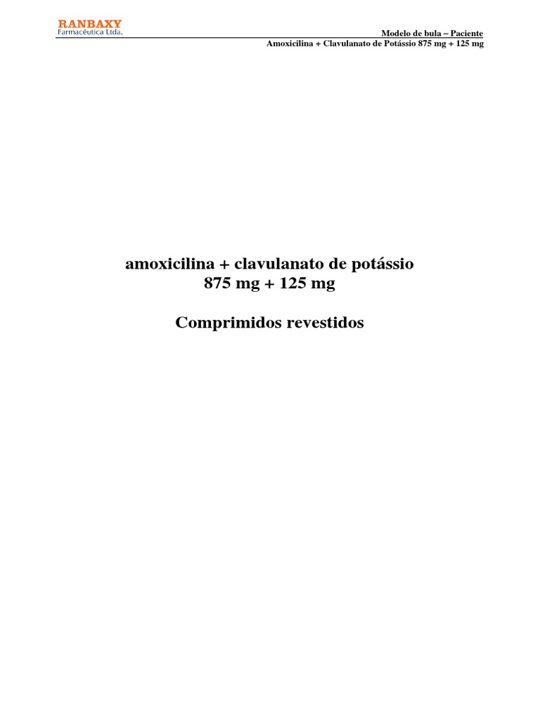 Amoxicilina 875mg clavulanato de potassio 125mg 20 comprimidos ranbaxy