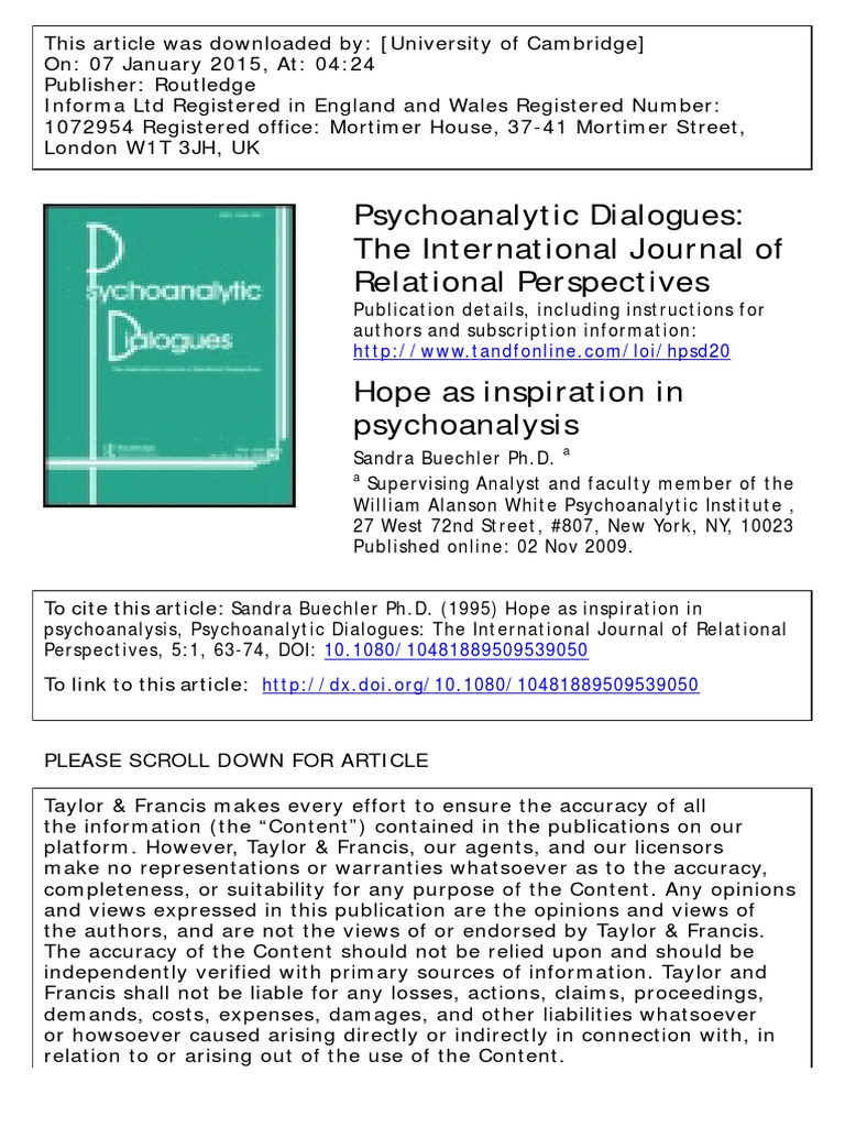 Hope's Role in Psychoanalysis | PDF | Psychoanalysis | Hope