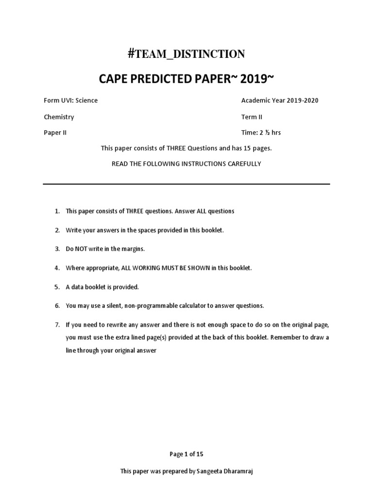 UVI - Predicted Paper 2019 | PDF | Acid | Chemistry
