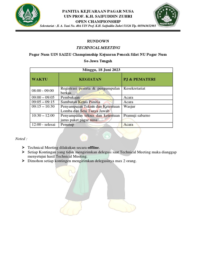 Rundown Technical Meeting Pagar Nusa | PDF