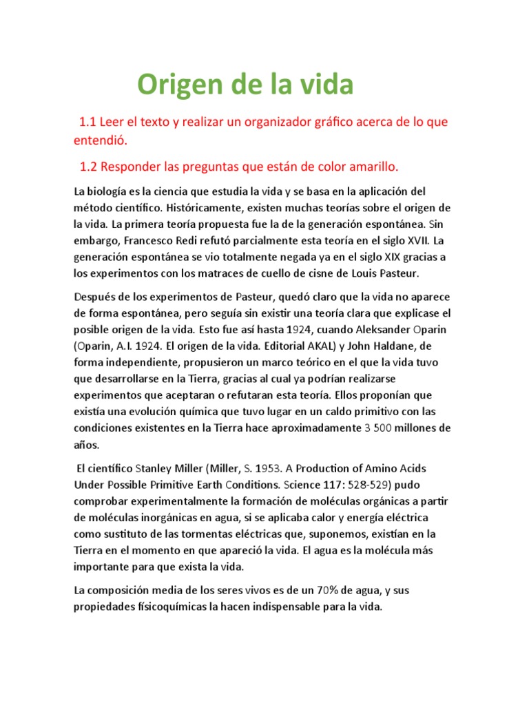 Teorías del Origen y Evolución de la Vida | PDF | Evolución | Agua
