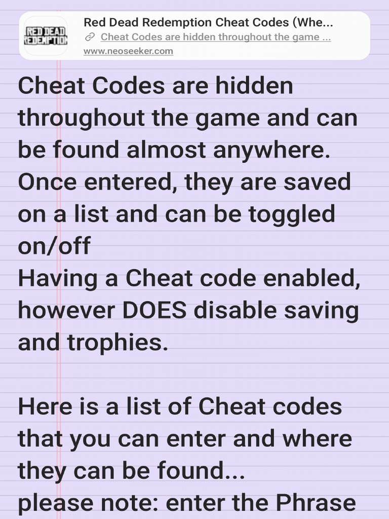 Red Dead Redemption Cheats | PDF