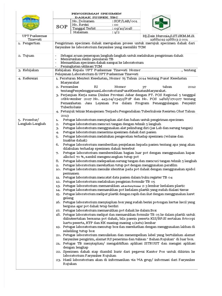 PDF Sop Pengiriman Dahak Sitrust - Compress | PDF | Kesehatan Holistik ...