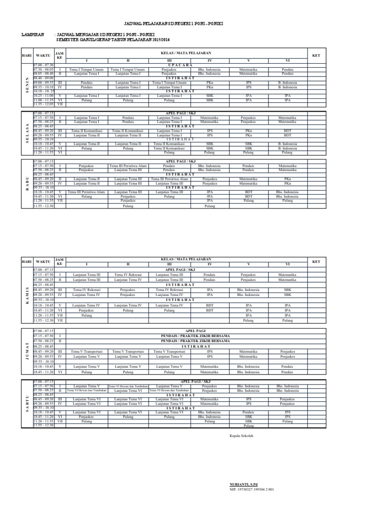 Roster Pelajaran | PDF