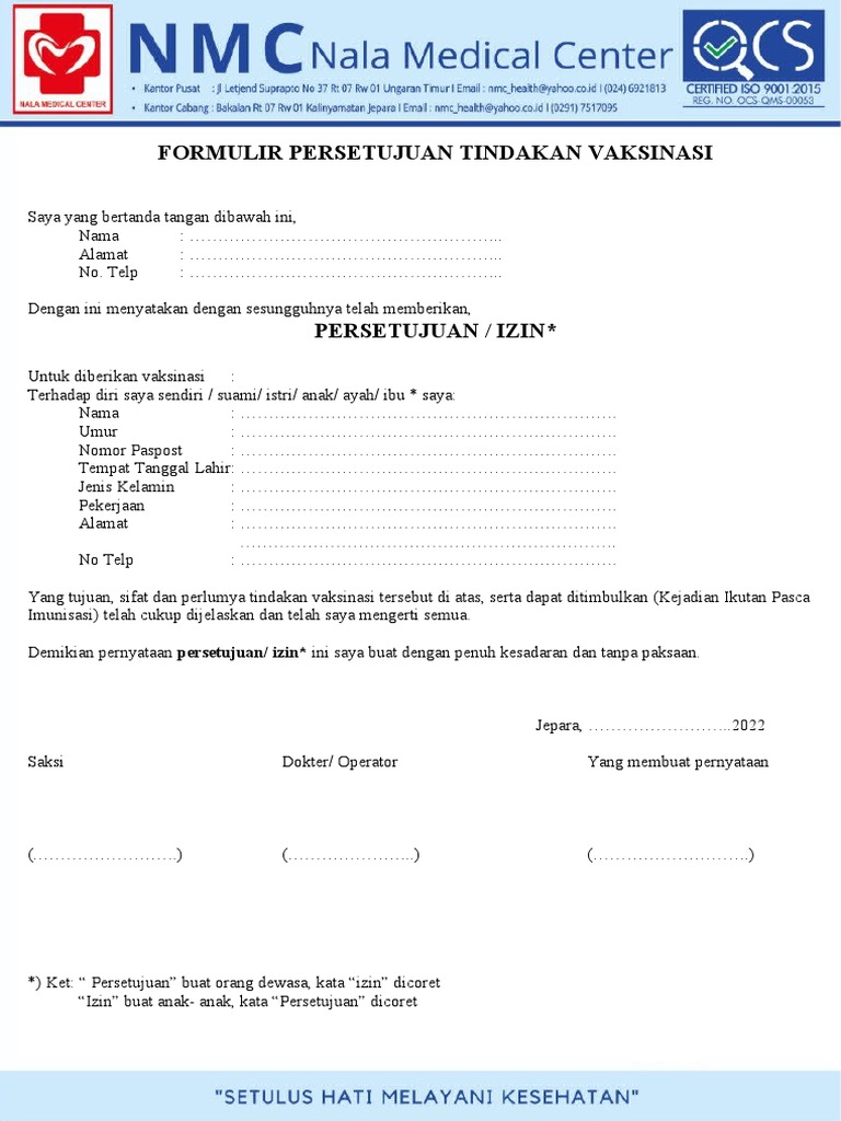 Form Persetujuan Tindakan Vaksinasi | PDF
