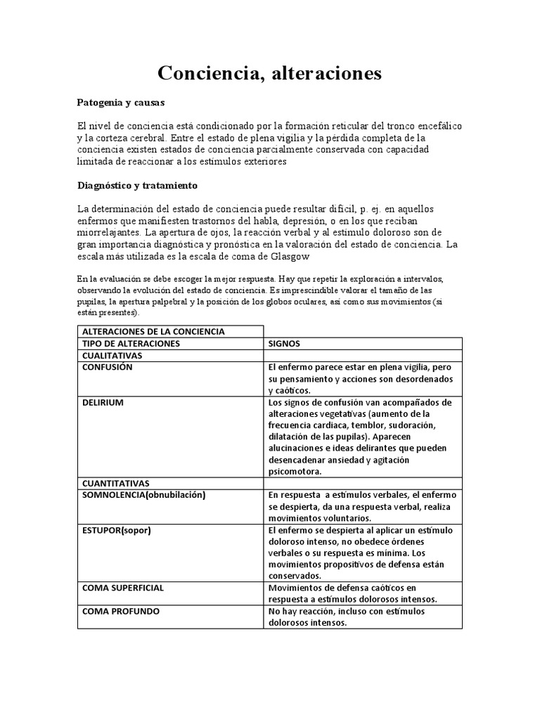 Alteraciones del Estado de Conciencia | PDF | Conciencia | Coma