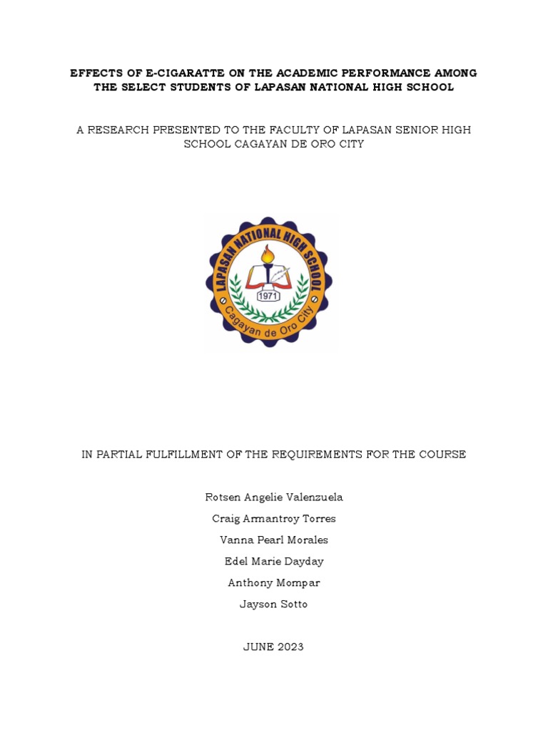 The Effects of ECigarette Smoking To The Academic Performance of Students PDF Electronic