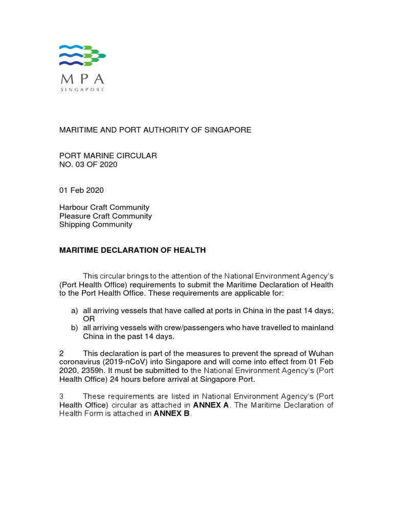 Mpa singapore maritime declartion of health 2020 02 download free pdf