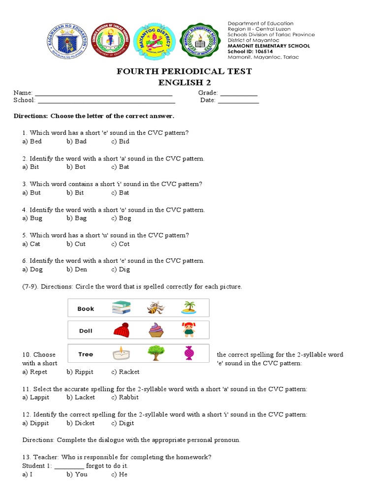 English 2 Periodical Test Quarter 4 Pdf Pronoun Cognition