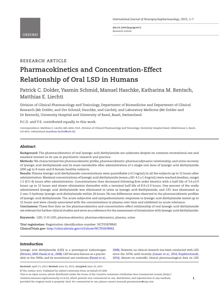 Oral LSD Pharmacokinetics Study | PDF | Lysergic Acid Diethylamide ...