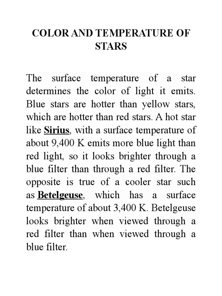 Star Color and Temperature Explained | PDF