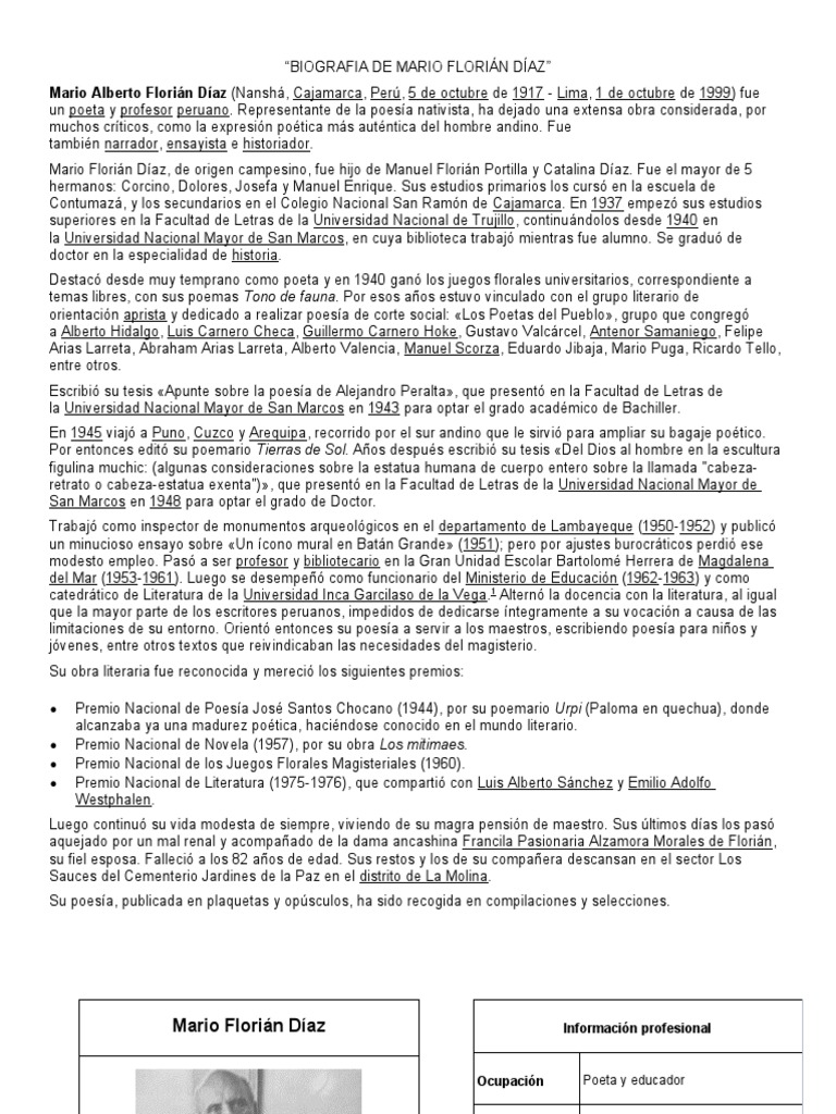 Biografia de Mario Florián Díaz PDF Perú