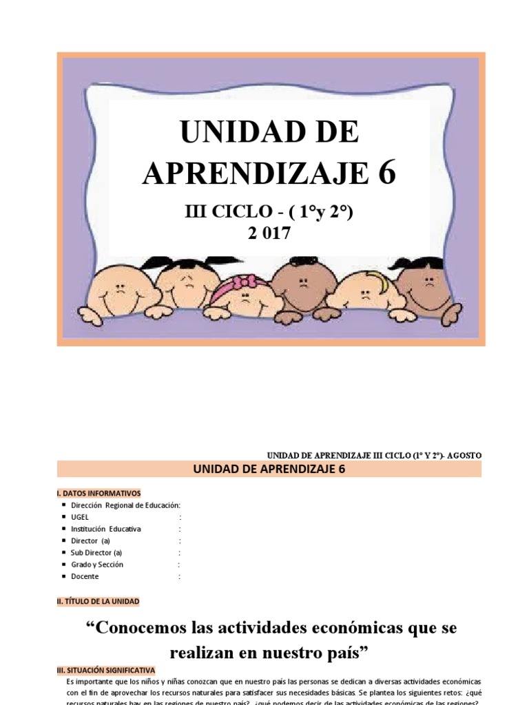 Unidad de Aprendizaje - Iii Ciclo (1° y 2°) - Agosto | PDF ...