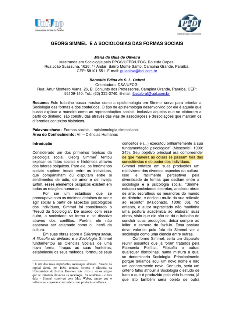 Simmel e A Sociologia Das Formas Sociais | PDF | Sociologia | Science