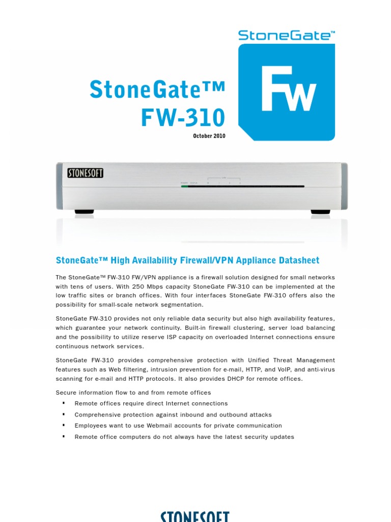 Datasheet Stonegatefw 310 Firewall Computing Virtual Private Network
