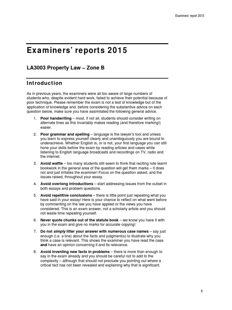 2015 Property Law Exam Report Insights | PDF | Concurrent Estate ...