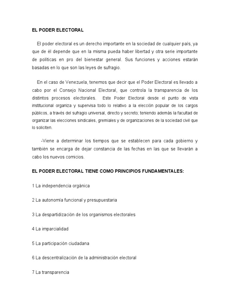 Concepto y funciones del poder electoral | PDF | Elecciones | Democracia